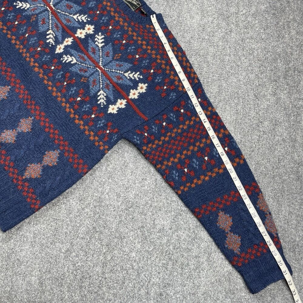 American Eagle Hand Knit 100% Shetland Wool Sweater Mens XL Fair Isle Snowflake - Picture 8 of 9